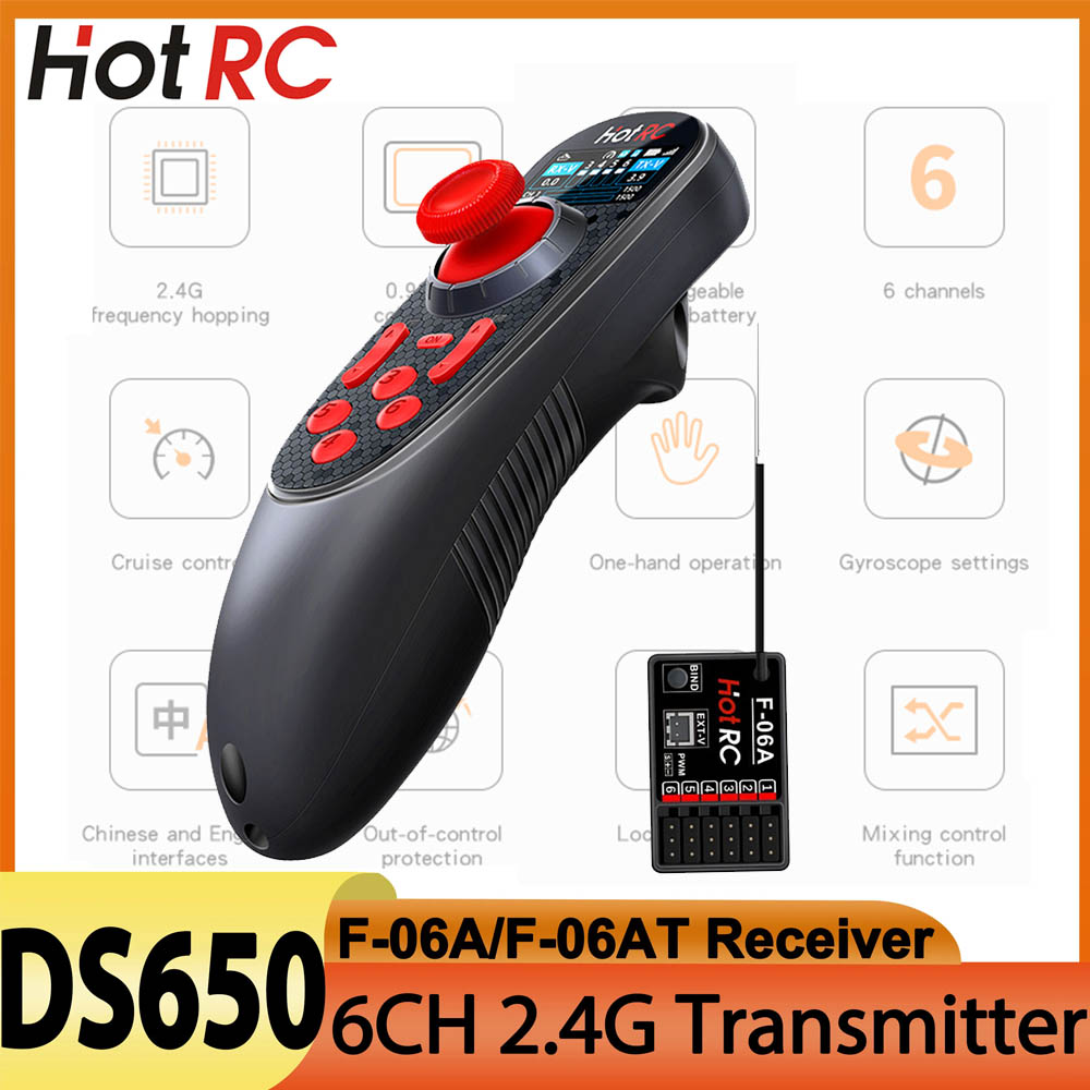 Telemetry Module Rc - HOTRC DS650 DS-650 6CHリモートコントローラー2.4G RCボートカラースクリーン送信機F-06A受信機電圧リターン戦車車船舶用