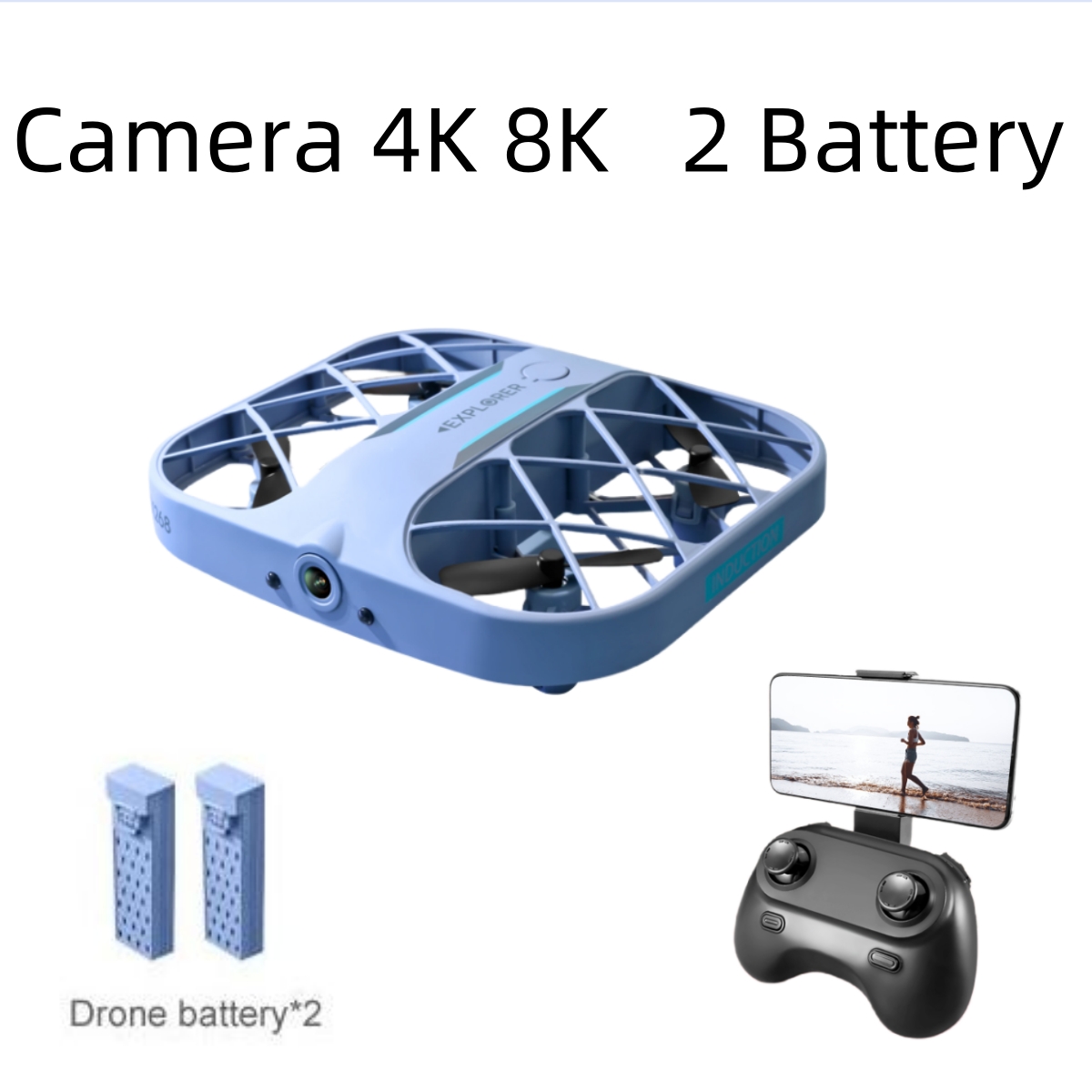 Drone Kf Rc - JJRC H107 FPV RCドローン（バッテリー2個付き）、8K/4Kカメラ搭載クアッドコプター、リモコン付きドローン、男の子向けクリスマスプレゼント