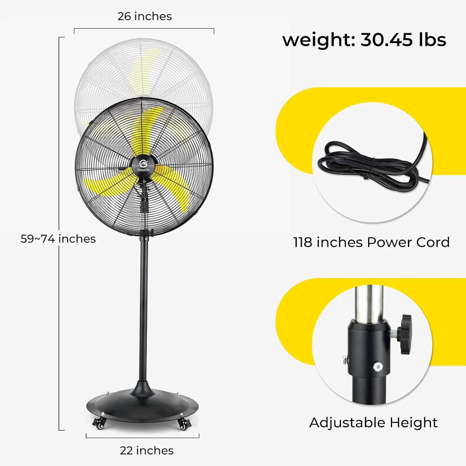 24インチ屋外用首振り扇風機、完全密閉型ブラシレスDCモータ - Brushless Motor のレビューと価格
